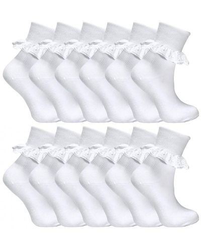 Sock Snob 12 Pair Multipack Frilly Lace Socks - White