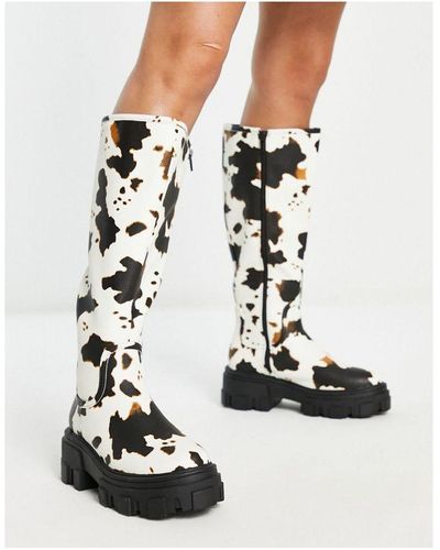 ASOS Carla Chunky Flat Knee Boots - White
