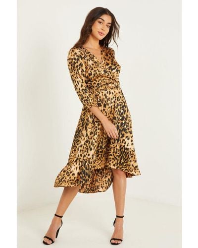 Quiz Leopard Print Wrap Midi Dress - Natural