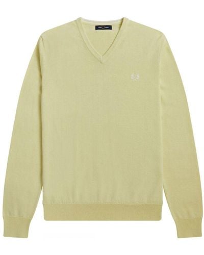 Fred Perry V-neck Wax Yellow Jumper - Green