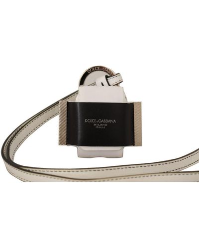 Dolce & Gabbana White Black Leather Strap Silver Metal Logo Airpods Dameskoffer - Wit