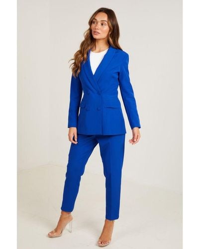 Quiz Double Breasted Tailored Blazer - Blue