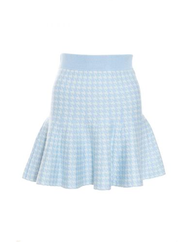 Quiz Blue Knitted Dog Tooth Skirt Viscose