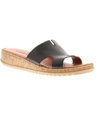 Hush Puppies Sandals Low Wedge Eloise Leather Slip On Black Leather - Brown