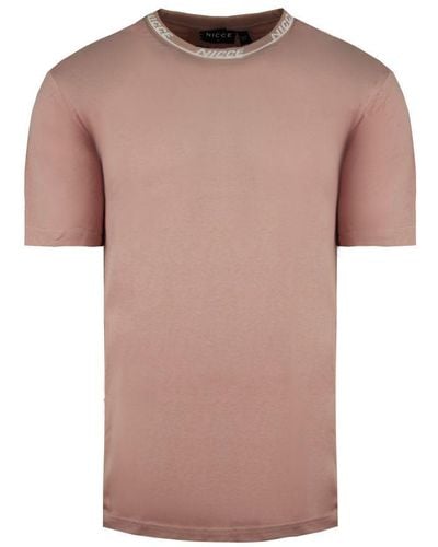 Nicce London Crew Neck Short Sleeve Eto Plain T-Shirt 211 1 09 08 0339 Cotton - Pink