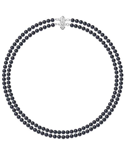Blue Pearls Pearls 2 Rows Of Freshwater Cultured Necklace - Metallic
