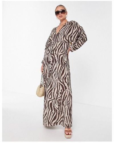 ASOS Ruched Long Sleeve Plunge Crinkle Beach Maxi Dress - White