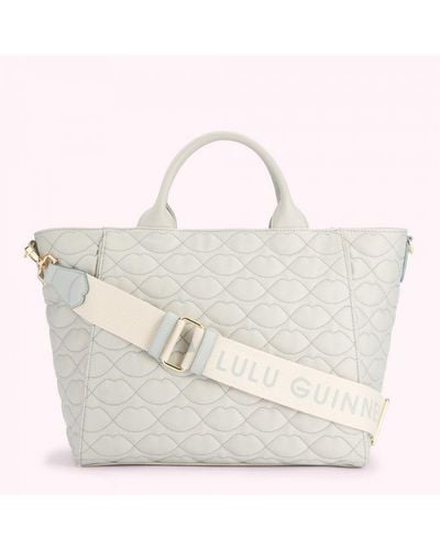 Lulu Guinness Shagreen Quilted Lips Carly Tote Bag - White