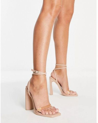 EGO All In It Heel Sandals With Toe Loop And Clear Strap In Beige - Pink