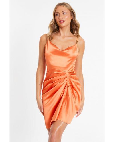 Quiz Satin Ruched Mini Dress - Orange