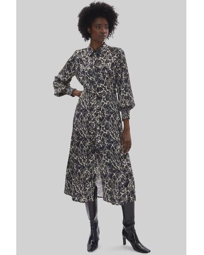 James Lakeland Printed Belted Midi Dress Viscose - Grey