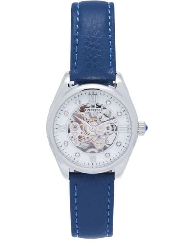 Empress Keizerin Magnolia Automatic Mop Skeleton Dial Leather-band Watch - Blauw