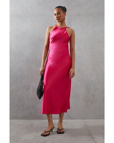 Warehouse Satin Strappy Back Slip Dress - Pink