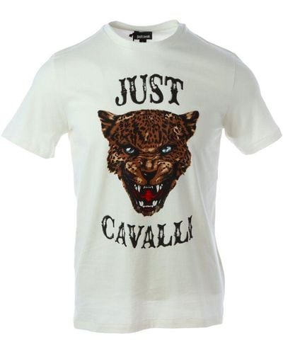 Just Cavalli Leopard Logo White T-shirt - Wit
