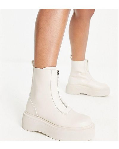 ASOS Wide Fit Amsterdam Chunky Zip Front Ankle Boots - White