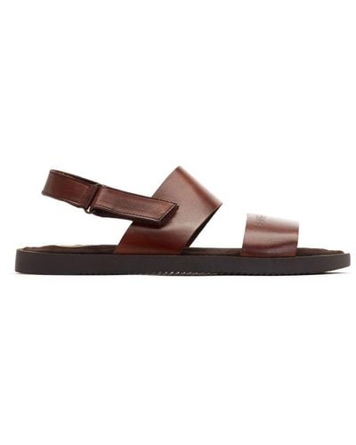 Base London Aries Waxy Leather Ankle-Strap Sandal - Brown