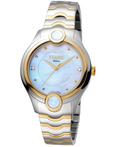 Ferré Fm1l083m0071 White Mother Of Pearl Dial Stainless Steel Watch - Blue
