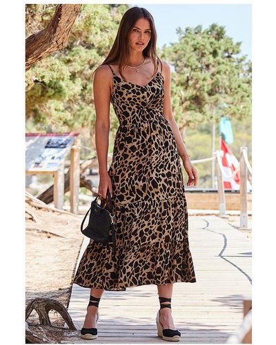 Sosandar Leopard Print Twist Front Tiered Maxi Dress - Multicolour