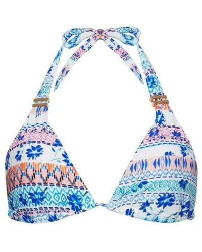 Figleaves Boho Floral Halterneck Triangle Bikini Top - Blue