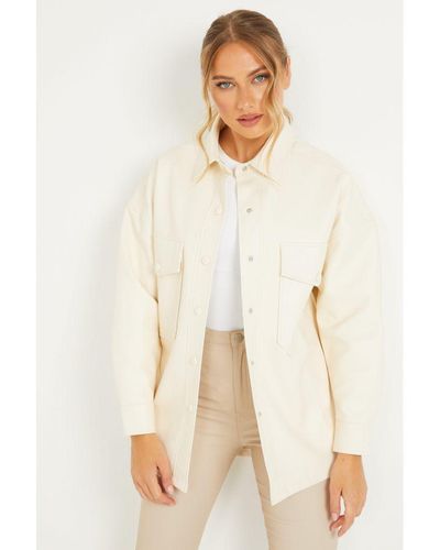 Quiz Faux Leather Oversized Shacket - Natural