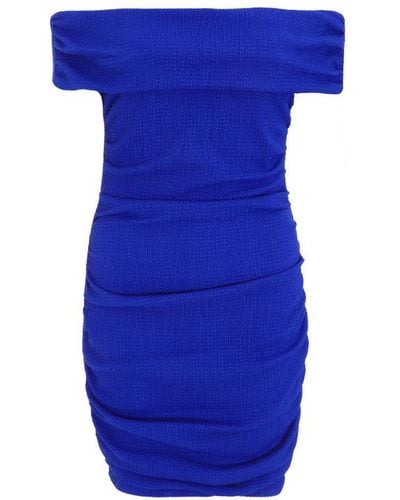 Quiz Textured Bardot Bodycon Mini Dress - Blue