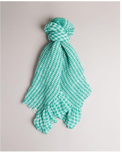Ted Baker Pennny Gingham Frill Detail Scarf - Blue