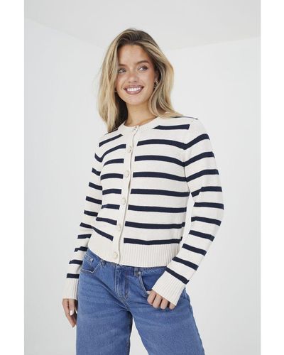 Brave Soul 'Durham' Striped Knitted Cardigan - White