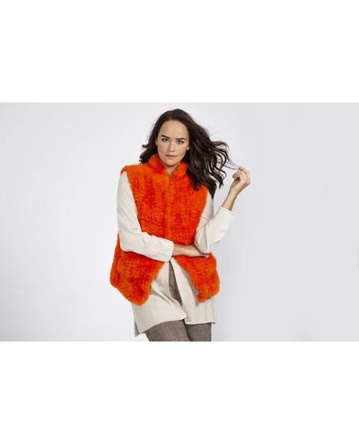 Jayley Hand Knitted Faux Fur Gilet - Red