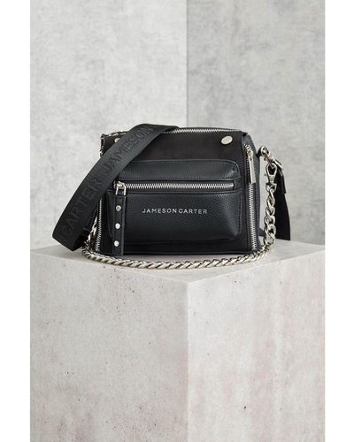 Jameson Carter Rina Crossbody Shoulder Bag With Jacquard Woven And Metal Chain Strap Leather - Grey