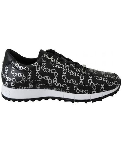 Jimmy Choo Black And Silver Leather Monza Trainers