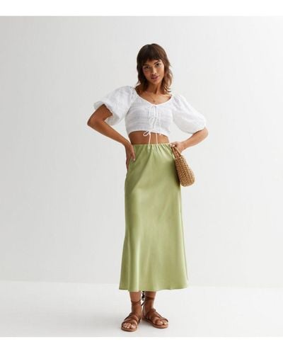 Gini London Satin Bias Cut Midi Skirt - Green