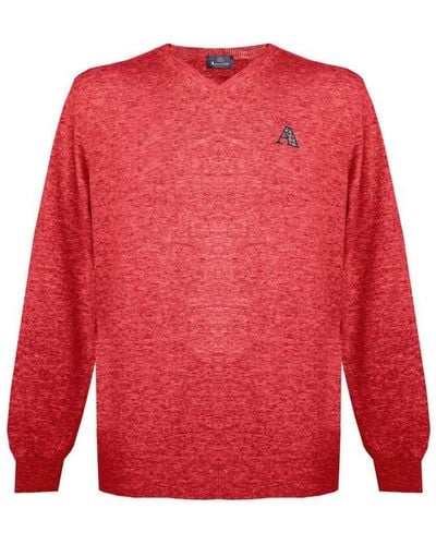 Aquascutum Long Sleeved/V-Neck Knitwear Jumper With Logo - Red