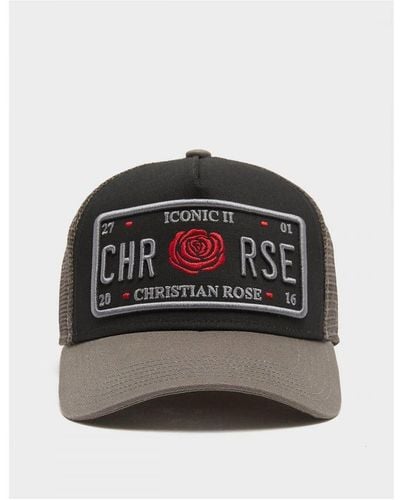 Christian Rose Accessories Iconic 2 Trucker Baseball Cap In Black Grey - Wit