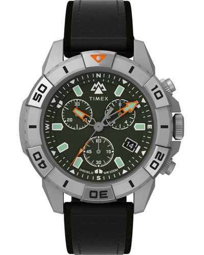 Timex Ridge Chrono Watch Tw2W16100 Leather (Archived) - Black