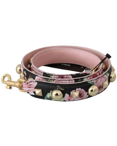 Dolce & Gabbana Pink Floral Leather Stud Accessory Shoulder Strap - Red