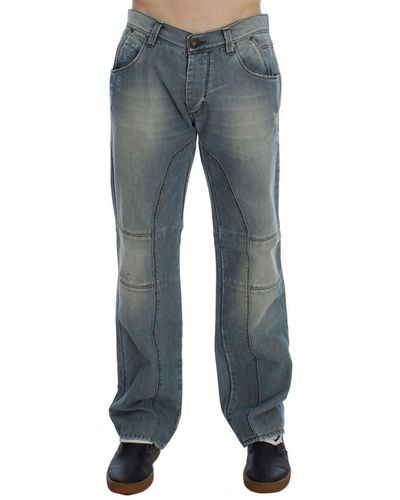 Ermanno Scervino Blue Wash Cotton Denim Baggy Fit Jeans Voor - Blauw