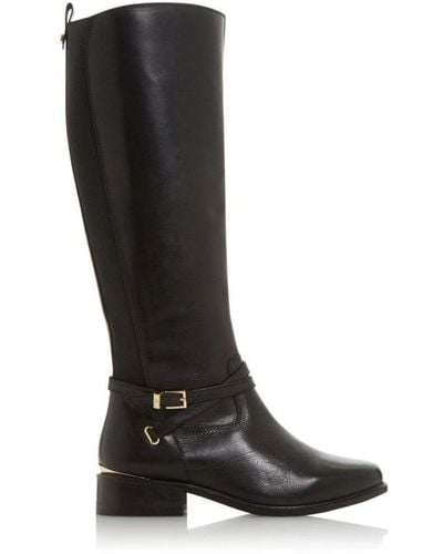 Dune True Double Strap Knee High Boots Leather - Black