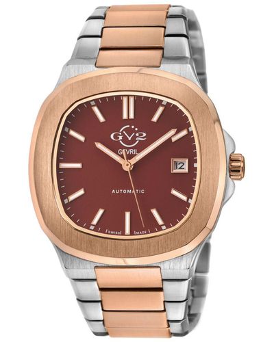 Gv2 Automatic Potente Swiss Burgundy Dial 316L Stainless Steel Two Toned Iprg Bracelet Watch - Pink