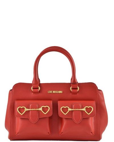 Moschino Love Plain Handbag With Zip And Shoulder Strap - Red