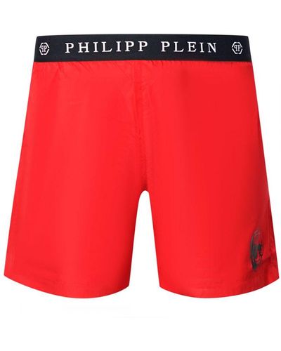 Philipp Plein Branded Waistband Swim Shorts - Red