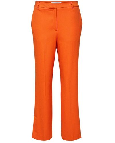 SELECTED High Waist Straight Fit Pantalon Slfmyla Van Gerecycled Polyester Oranje
