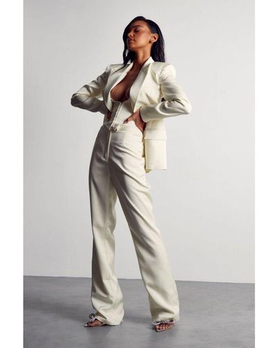 MissPap Premium Tailored Satin Flared Trousers - White