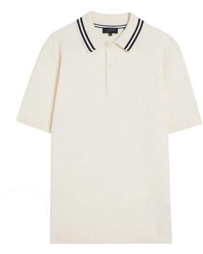 Ted Baker Mahana Ecru Stitched Polo Shirt Polyamide/polyester - White
