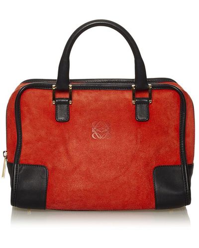 Loewe Vintage Amazona 28 Suede Handbag Red