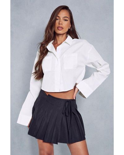 MissPap Tie Detail Pleated Woven Mini Skirt - White