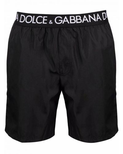 Dolce & Gabbana Logo Waistband Swim Shorts - Black