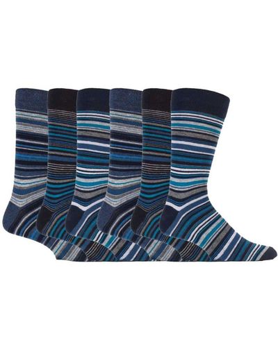 Sock Snob 6 Pack Colourful Striped Patterned Dress Cotton Socks - Blue