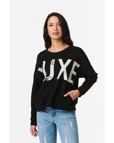 Izabel London Luxe Print Relaxed Sweatshirt Cotton - Black