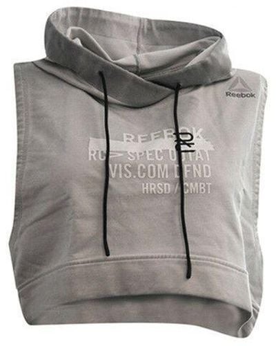Reebok Combat Glory Sleeveless Grey Training Cropped Hoody - Textile