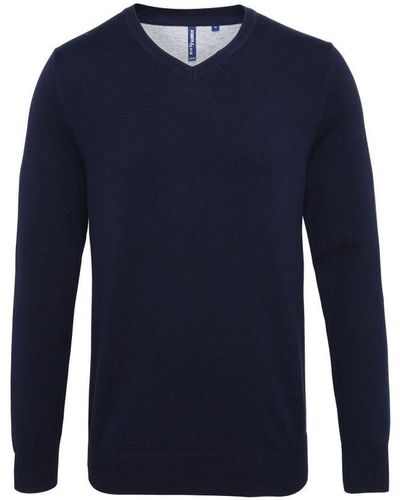 Asquith & Fox Cotton Rich V-Neck Jumper (French) - Blue
